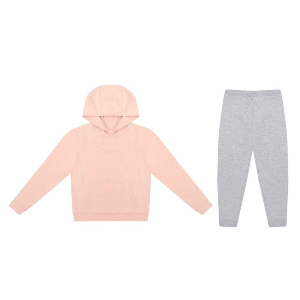 Firetrap Girls Embroidered Logo Fleece Hoodie And Joggers Set / Pink/Gray